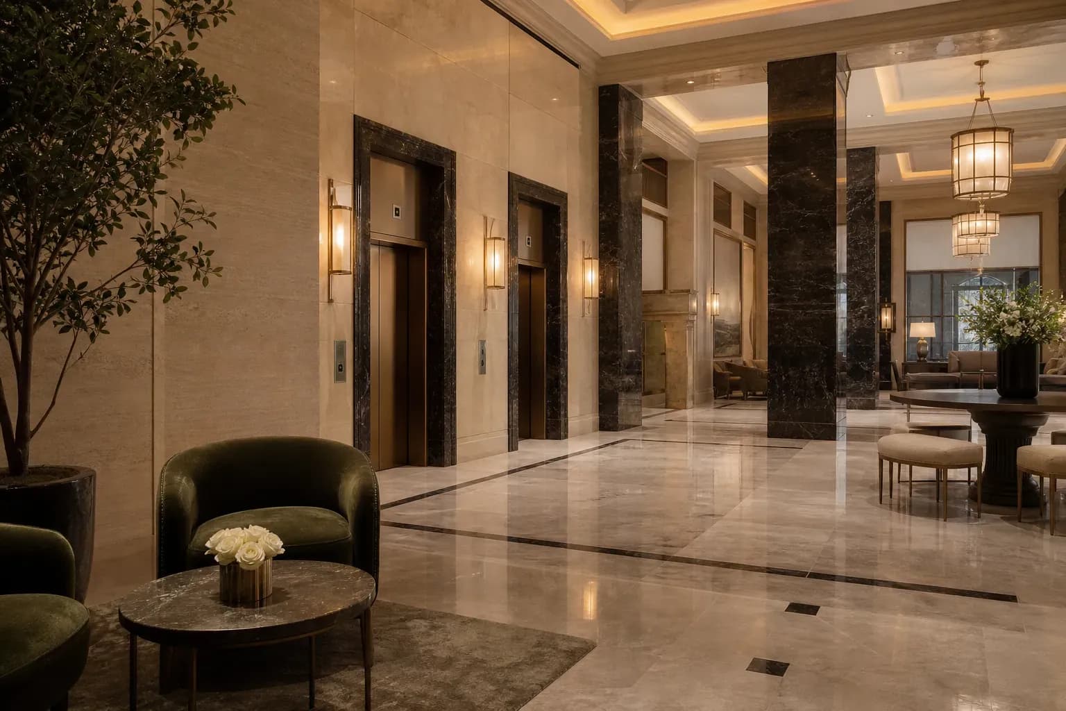 Stone floor in a hotel lobby